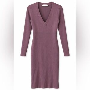 Dion Lee Shadow Rib Knit Bodycon V-Neck Midi Dress Mauve Sz 8